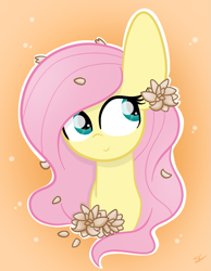 Size: 699x901 | Tagged: safe, artist:sugarcloud12, fluttershy, pegasus, pony, g4, bust, cute, daaaaaaaaaaaw, flower, outline, portrait, shyabetes, solo, white outline