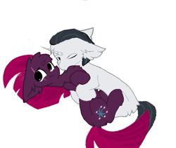 Size: 543x459 | Tagged: safe, artist:decokenite, artist:little-sketches, chancellor neighsay, fizzlepop berrytwist, tempest shadow, pony, unicorn, g4, broken horn, chest fluff, duo, ear fluff, female, floppy ears, holding a pony, hoof fluff, horn, hug, hugging a pony, just kiss already, looking at something, male, mare, one eye closed, one eye open, shipping, stallion, straight, tempest neighsay