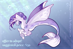 Size: 1280x854 | Tagged: safe, artist:dreameroftheblue, oc, oc only, alicorn, merpony, pony, seapony (g4), abstract background, blue background, bubble, crepuscular rays, curved horn, fin wings, fins, fish tail, flowing tail, horn, ocean, purple eyes, purple mane, seaponified, smiling, solo, species swap, sunlight, tail, underwater, water, wings