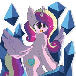 Size: 2000x1981 | Tagged: safe, artist:grithcourage, princess cadance, alicorn, pony, canterlot wedding 10th anniversary, g4, crystal, female, happy, simple background, simple shading, solo, standing, white background, wings