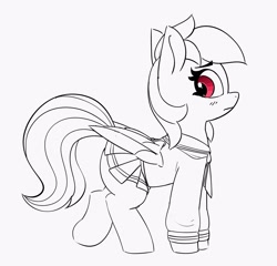 Size: 2503x2400 | Tagged: safe, artist:pabbley, part of a set, rainbow dash, pegasus, pony, g4, clothes, high res, partial color, rainbow dash always dresses in style, school uniform, simple background, skirt, solo, white background