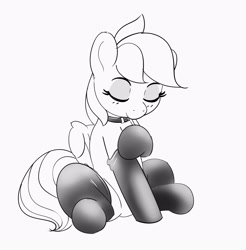 Size: 2742x2784 | Tagged: safe, artist:pabbley, part of a set, rainbow dash, pegasus, pony, g4, clothes, collar, eyes closed, high res, monochrome, simple background, sitting, solo, stockings, thigh highs, white background