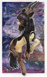 Size: 1784x2871 | Tagged: safe, artist:pessadie, oc, oc only, deer, deer pony, original species, pony, rearing, solo, traditional art, unshorn fetlocks