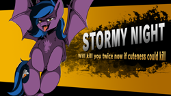 Size: 1920x1080 | Tagged: safe, artist:moonrunes, part of a set, oc, oc only, oc:stormy night, bat pony, commission, open mouth, ych result