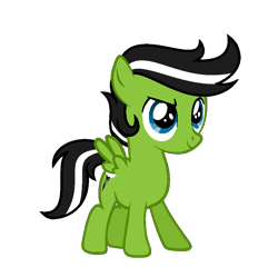 Size: 875x871 | Tagged: safe, artist:darbypop1, oc, oc only, oc:black thunder, pegasus, pony, colt, foal, full body, hooves, male, pegasus oc, show accurate, simple background, smiling, solo, spread wings, standing, tail, transparent background, two toned mane, two toned tail, wings