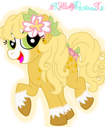 Size: 1024x1229 | Tagged: safe, artist:xxfluffypachirisuxx, oc, oc only, oc:honey pie, earth pony, pony, coat markings, earth pony oc, female, hooves, mare, open mouth, open smile, raised hoof, signature, simple background, smiling, solo, tail, transparent background, unshorn fetlocks