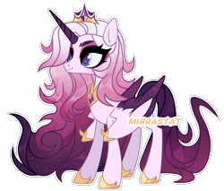 Size: 3090x2635 | Tagged: safe, artist:mirrastat, oc, oc only, alicorn, pony, alicorn oc, base used, colored wings, crown, eyelashes, female, high res, hoof shoes, horn, jewelry, makeup, mare, peytral, regalia, simple background, smiling, solo, transparent background, two toned wings, wings
