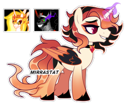 Size: 3718x3008 | Tagged: safe, artist:mirrastat, daybreaker, king sombra, oc, alicorn, pony, g4, alicorn oc, base used, choker, eyelashes, female, glowing, glowing horn, grin, high res, horn, makeup, male, mane of fire, mare, offspring, parent:daybreaker, parent:king sombra, parents:sombreaker, simple background, smiling, sombra eyes, stallion, transparent background, wings