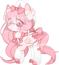 Size: 1144x1251 | Tagged: safe, alternate version, artist:cafne, oc, oc only, pegasus, pony, base used, bow, clothes, colored hooves, colored wings, eyelashes, female, hair bow, hat, mare, pegasus oc, raised hoof, simple background, smiling, socks, solo, transparent background, two toned wings, wings