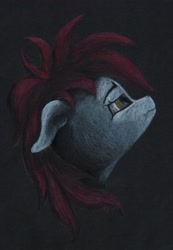 Size: 2842x4096 | Tagged: safe, artist:myzanil, oc, oc only, oc:myza nil red, pegasus, pony, bust, colored pencil drawing, frown, looking up, portrait, solo, tired, traditional art