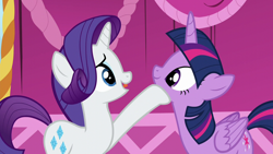 Size: 1280x720 | Tagged: safe, screencap, twilight sparkle, alicorn, pony, unicorn, g4, season 5, what about discord?, cute, duo, duo female, female, hoof on chin, looking at each other, looking at someone, mare, rarilight confront, talking, twiabetes, twilight sparkle (alicorn)