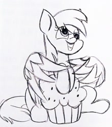 Size: 2033x2309 | Tagged: safe, artist:twiliset, derpy hooves, pegasus, pony, cute, looking at you, pencil drawing, simple background, smiling, smiling at you, solo, traditional art, white background, wings