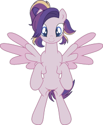 Size: 809x976 | Tagged: safe, alternate version, artist:westrail642fan, oc, oc only, oc:shooting star (r&f), pegasus, pony, rise and fall, belly, bipedal, colored wings, concave belly, female, mare, parent:oc:david wyne, parent:princess cadance, parents:canon x oc, ponytail, simple background, slender, spread wings, thin, transparent background, two toned wings, westrail642fan's cadance template, wings