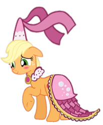 Size: 631x769 | Tagged: safe, artist:darlycatmake, applejack, earth pony, pony, g4, blushing, clothes, cute, dress, dressup, embarrassed, flattered, happy, hennin, jackabetes, looking at someone, looking at something, looking down, princess, princess applejack, princess costume, simple background, smiling, transparent background