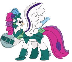 Size: 2702x2316 | Tagged: safe, artist:supahdonarudo, queen novo, classical hippogriff, hippogriff, g4, my little pony: the movie, angry, armor, determined, glare, high res, knight, mama bear, ready to fight, serious, serious face, shield, simple background, transparent background