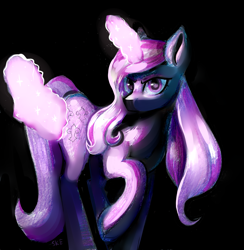 Size: 1402x1436 | Tagged: safe, artist:ske, fleur-de-lis, pony, unicorn, g4, glowing, glowing horn, horn, looking at you, magic, solo