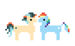 Size: 2963x1836 | Tagged: safe, rainbow dash, oc, oc:turbo swifter, pegasus, pony, g4, canon x oc, pegasus oc, pixel art, simple background, transparent background, turbodash