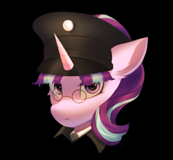 Size: 1339x1240 | Tagged: source needed, useless source url, safe, artist:delta hronum, starlight glimmer, pony, unicorn, collaboration:choose your starlight, g4, collaboration, glasses, soldier, solo