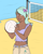 Size: 640x800 | Tagged: safe, artist:icicle-niceicle-1517, artist:toxiccolour, color edit, edit, flitter, human, g4, ball, beach, belly button, belt, bow, bra, bra strap, clothes, collaboration, colored, dark skin, female, hair bow, humanized, midriff, nail polish, net, ocean, open mouth, pole, sand, shorts, solo, sports, tank top, underwear, volleyball, volleyball net, water