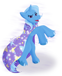 Size: 640x779 | Tagged: safe, artist:bananabandanaz, trixie, pony, unicorn, g4, cape, clothes, female, mare, rearing, simple background, solo, transparent background, trixie's cape