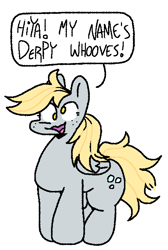 Size: 493x733 | Tagged: safe, artist:qoolguy, derpy hooves, g4, cross-eyed, looking at you, open mouth, simple background, solo, speech bubble, white background
