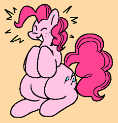 Size: 390x407 | Tagged: safe, artist:qoolguy, pinkie pie, g4, eyes closed, happy, plump, simple background, sitting, smiling, solo