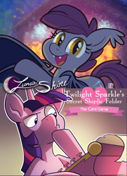 Size: 776x1074 | Tagged: safe, oc, oc:night stitch, pony, twilight sparkle's secret shipfic folder, advertisement, card game, female, lunarshine
