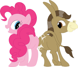 Size: 3557x3075 | Tagged: safe, artist:porygon2z, pinkie pie, oc, oc:duncan, donkey, earth pony, pony, g4, butt, butt bump, butt to butt, butt touch, duo, female, high res, male, mare, plot, simple background, transparent background