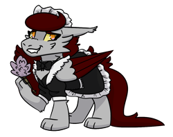 Size: 1162x924 | Tagged: safe, artist:hiddenfaithy, oc, oc only, oc:skyfire lumia, hengstwolf, pegasus, pony, werewolf, alternate universe, blushing, clothes, maid, paws, simple background, transparent background