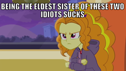 Size: 1066x600 | Tagged: safe, edit, edited screencap, editor:twi clown, screencap, adagio dazzle, human, equestria girls, g4, my little pony equestria girls: rainbow rocks, adagio dazzle is not amused, caption, choker, clothes, female, hoodie, image macro, implied aria blaze, implied sonata dusk, mood, solo, text, unamused