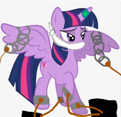 Size: 649x630 | Tagged: safe, twilight sparkle, alicorn, pony, g4, bored, chains, cloth gag, damsel in distress, distressed, gag, help, help me, kidnapped, sad, twilight sparkle (alicorn), upset, worried