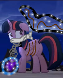 Size: 436x538 | Tagged: safe, twilight sparkle, alicorn, pony, g4, my little pony: the movie, butt, chains, cloth gag, damsel in distress, distressed, gag, help, help me, kidnapped, looking back, plot, sad, scared, tied up, twilight sparkle (alicorn), worried