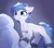 Size: 4000x3549 | Tagged: safe, alternate version, artist:magnaluna, oc, oc only, oc:crystal shard, crystal pony, pony, blue eyes, blue mane, blue tail, blushing, chest fluff, commission, crystal pony oc, cuffs, ear fluff, fluffy, full body, shackles, snow, solo, tail, unshorn fetlocks, white coat