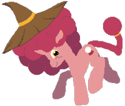 Size: 800x680 | Tagged: safe, artist:minus, derpibooru exclusive, oc, oc only, oc:magicant, pony, unicorn, afro, daybreak island, ear piercing, female, hat, horn, huge mane, looking at you, mare, old, piercing, pixel art, poofy mane, simple background, smiling, smiling at you, solo, tail, tail band, transparent background, unicorn oc, witch hat, wrinkles