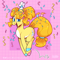 Size: 2500x2500 | Tagged: safe, artist:3ggmilky, oc, oc only, earth pony, pony, birthday candles, confetti, hat, high res, party hat, solo