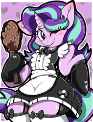 Size: 1000x1316 | Tagged: safe, artist:malachimoet, starlight glimmer, unicorn, semi-anthro, g4, arm hooves, bipedal, blushing, clothes, cute, dress, duster, heart eyes, looking at you, maid, one eye closed, outfit, skirt, smiling, smiling at you, solo, standing up, wingding eyes, wink, winking at you