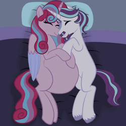 Size: 2048x2048 | Tagged: safe, artist:chelseawest, oc, oc only, oc:frosted diamond, oc:mi amore ruby heart, alicorn, pony, unicorn, alicorn oc, animated, beard, cuddling, cute, eyes closed, facial hair, female, fetus, gif, glowing, glowing horn, happy, high res, hoof on belly, horn, husband and wife, hyper, hyper belly, hyper pregnancy, impossibly large belly, lying down, magic, magic aura, male, moustache, multiple pregnancy, oc x oc, ocbetes, octuplets, offspring, offspring shipping, offspring's offspring, parent:oc:frosted diamond, parent:oc:glimmering shield, parent:oc:mi amore rose heart, parent:oc:mi amore ruby heart, parents:oc x oc, petalverse, pregnant, shipping, siblings, sleeping, straight, unicorn oc, uterus, wings, x-ray
