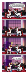 Size: 2359x6250 | Tagged: safe, artist:memprices, oc, oc:blackjack, oc:page turner, pony, unicorn, fallout equestria, fallout equestria: project horizons, bonk, book, bookshelf, comic, commission, high res, horn, magic, newspaper, one eye closed, pipboy, smiling, speech bubble, talking, unicorn oc, watermark, wink