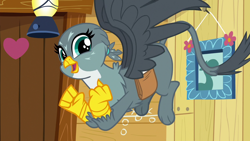 Size: 1280x720 | Tagged: safe, screencap, gabby, griffon, g4, season 6, the fault in our cutie marks, clubhouse, crusaders clubhouse, cute, female, gabbybetes, happy, solo, spread wings, wings