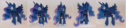 Size: 7032x1592 | Tagged: safe, artist:calusariac, princess luna, pony, g4, crown, ethereal mane, hoof shoes, irl, jewelry, peytral, photo, plushie, princess shoes, regalia, slender, solo, spread wings, standing, starry mane, starry tail, tail, thin, wings