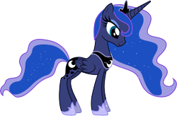 Size: 4587x3000 | Tagged: safe, artist:cloudy glow, princess luna, alicorn, pony, g4, princess twilight sparkle (episode), .ai available, concave belly, crown, ethereal mane, ethereal tail, female, high res, hoof shoes, jewelry, long mane, mare, peytral, princess shoes, regalia, simple background, slender, smiling, solo, starry mane, starry tail, tail, thin, transparent background, vector