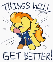 Size: 771x906 | Tagged: safe, artist:typhwosion, spitfire, pegasus, pony, g4, blushing, clothes, cute, cutefire, eyes closed, female, mare, open mouth, positive ponies, shirt, simple background, solo, uniform, white background, wonderbolts dress uniform, yelling