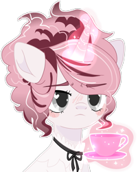 Size: 2614x3249 | Tagged: safe, artist:rickysocks, oc, oc only, pony, unicorn, bust, clothes, cup, female, high res, magic, mare, portrait, shirt, simple background, solo, teacup, transparent background