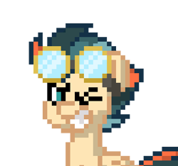 Size: 388x363 | Tagged: safe, oc, oc only, oc:turbo swifter, pegasus, pony, pony town, goggles, looking at you, one eye closed, pegasus oc, pixel art, simple background, transparent background, wink, winking at you
