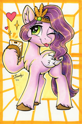 Size: 1767x2684 | Tagged: safe, artist:dandy, pipp petals, pegasus, pony, g5, ;p, adorapipp, copic, cute, female, heart, heart eyes, mare, one eye closed, selfie, signature, solo, tongue out, traditional art, unshorn fetlocks, wingding eyes, wings, wink