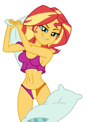 Size: 1024x1437 | Tagged: safe, artist:emeraldblast63, artist:lord--opal, sunset shimmer, human, equestria girls, g4, breasts, female, midriff, pillow, sexy, sideboob, simple background, sleeveless, solo, stupid sexy sunset shimmer, transparent background
