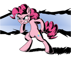 Size: 1754x1478 | Tagged: safe, artist:sonicpegasus, pinkie pie, earth pony, pony, g4, angry, bipedal, solo