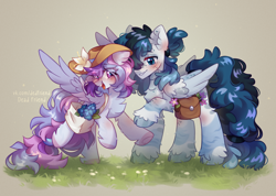 Size: 4941x3516 | Tagged: safe, artist:dedfriend, oc, oc only, pegasus, pony, bag, chest fluff, ear fluff, flower, hat, saddle bag, unshorn fetlocks