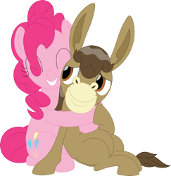 Size: 3445x3545 | Tagged: safe, artist:porygon2z, pinkie pie, oc, oc:duncan, donkey, earth pony, pony, g4, ^^, eyes closed, female, high res, hug, male, mare, simple background, transparent background