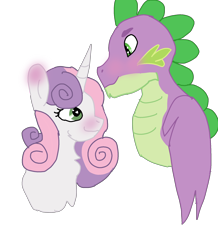 Size: 1788x2046 | Tagged: safe, artist:tjbook-time, spike, sweetie belle, dragon, pony, unicorn, g4, adult, adult spike, blushing, bust, female, fluffy, gigachad spike, looking at each other, looking at someone, male, mare, older, older spike, older sweetie belle, ship:spikebelle, shipping, simple background, straight, transparent background, winged spike, wings